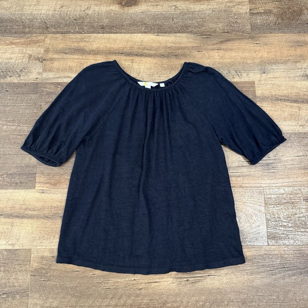 Boden 100% Linen Puff Sleeve Top T-Shirt Navy Casual Beach Vacation Comfort 4